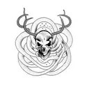 snake wraped around a deer skull tattoo design idea