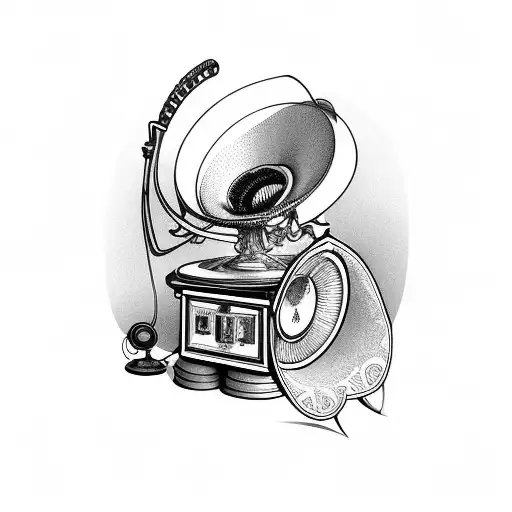 A top hat with a gramophone on top  tattoo design idea
