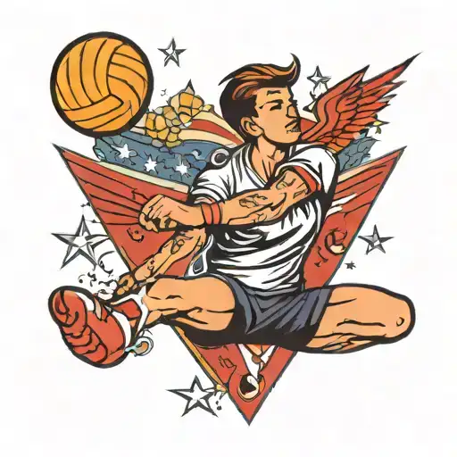 volleyball player spiking + fly tattoo design idea