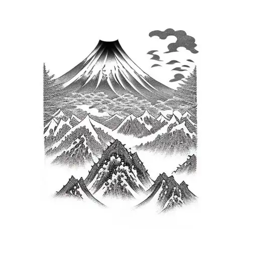Mountain Scene, tantra, Japanese style tattoo design idea