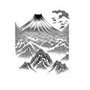 Mountain Scene, tantra, Japanese style tattoo design idea