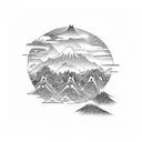Mountain Scene, tantra, Japanese style tattoo design idea