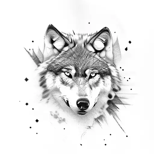 wolf howling, backround black forest tattoo design idea