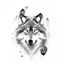 wolf howling, backround black forest tattoo design idea