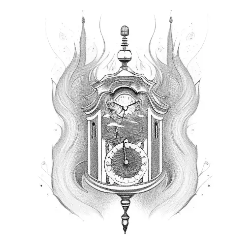 Grandfather Clock Engulfed in Flames tattoo design idea