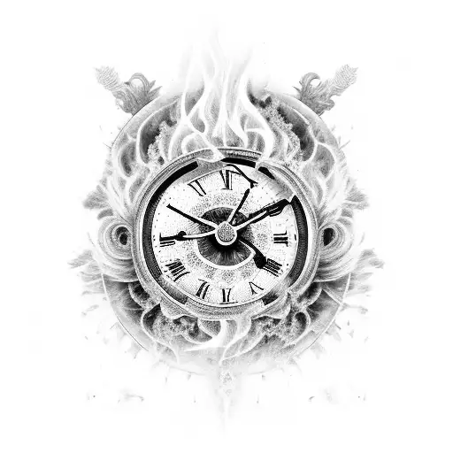 Grandfather Clock Engulfed in Flames tattoo design idea