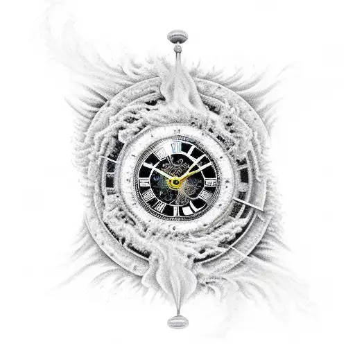 Grandfather Clock Engulfed in Flames tattoo design idea