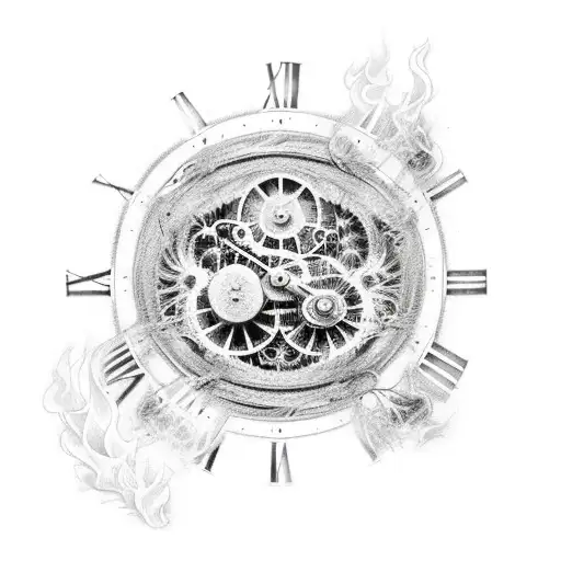 Grandfather Clock Engulfed in Flames tattoo design idea