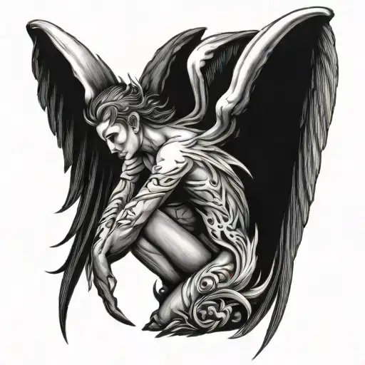 fallen angel with devil wings tattoo design idea
