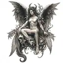 fallen angel with devil wings tattoo design idea
