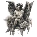 fallen angel with devil wings tattoo design idea