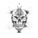 skull with hour glass and tulip with a word memento mori, bonfire strength of a tiger and roman emperor marcus aurelius tattoo design idea