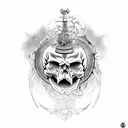 skull with hour glass and tulip with a word memento mori, bonfire strength of a tiger and roman emperor marcus aurelius tattoo design idea