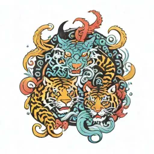 dragon and tiger water tattoo design idea