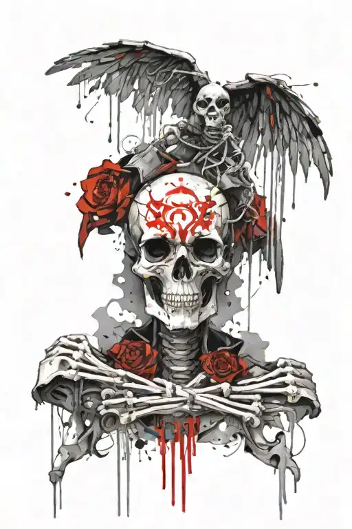 skeleton with wings on its back and horns on its back tattoo design idea