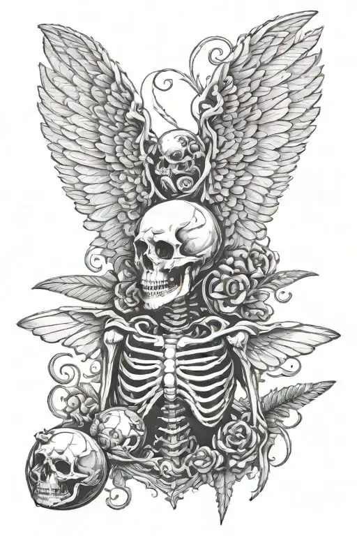 skeleton with wings on the back and a scoop tattoo design idea
