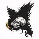 skeleton with wings on the back and a scoop tattoo design idea