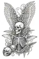 skeleton with wings on the back and a scoop tattoo design idea