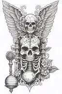 skeleton with wings on the back and a scoop tattoo design idea