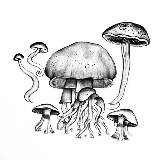 mushrooms and jellyfish  tattoo design idea