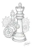 Chess piece The King with hidden clock mechanism inside, with a lot of crown wheels tattoo design idea