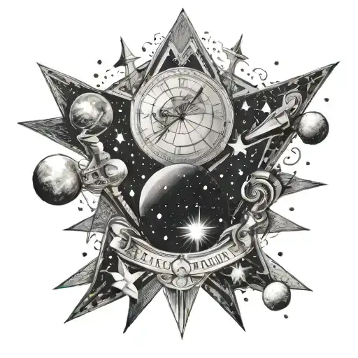A time-themed tattoo showcasing the evolution of stars in the universe in a black-grey style tattoo design idea