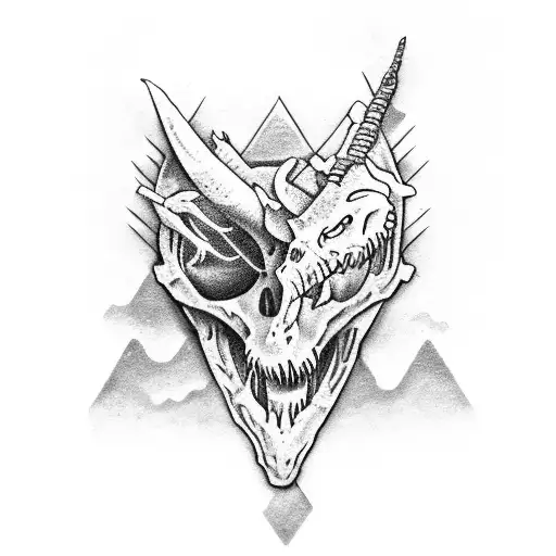 A primal-themed tattoo depicting a majestic dinosaur skeleton surrounded by lush vegetation tattoo design idea