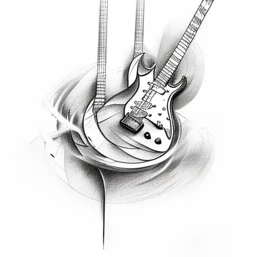 A sketch-style tattoo of a distorted electric guitar tattoo design idea