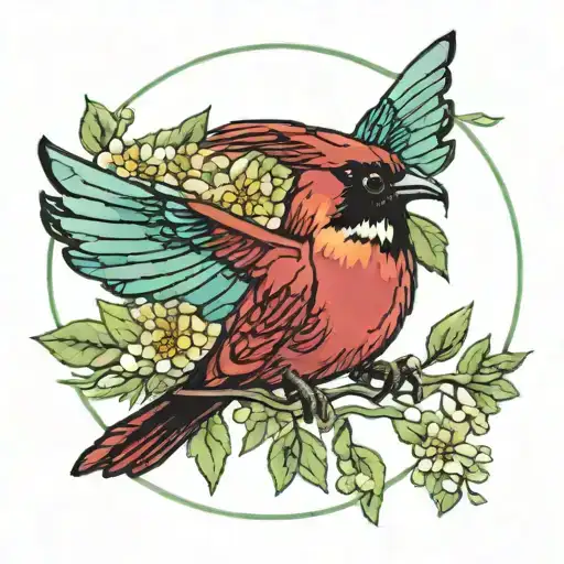 cardinal or hummingbird cross stitching  tattoo design idea
