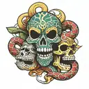 mask snake and skull tattoo design idea