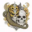 mask snake and skull tattoo design idea