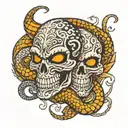 mask snake and skull tattoo design idea