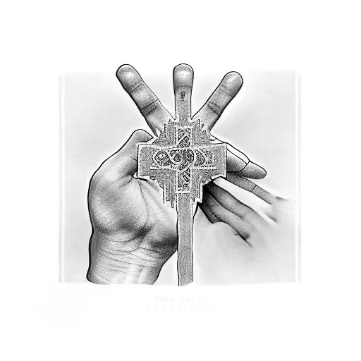 praying hands cross tattoo design