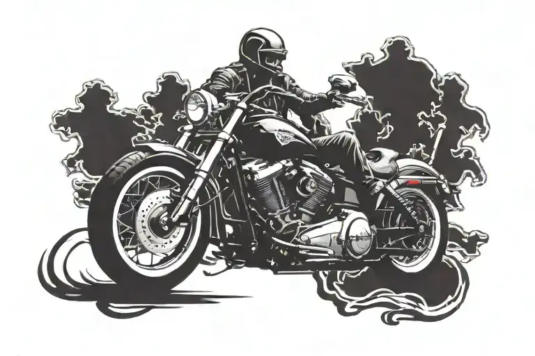 harley davidson and skull biker riding tattoo design idea