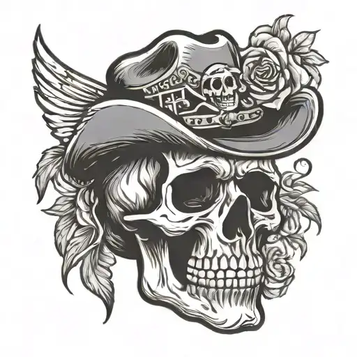 old school and western skull tattoo design idea