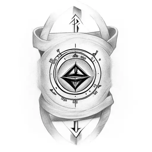 9 runes around the wrist connected to the world treet woth crows flying to the top tattoo design idea