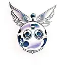 8 ball with wings and halo tattoo design idea