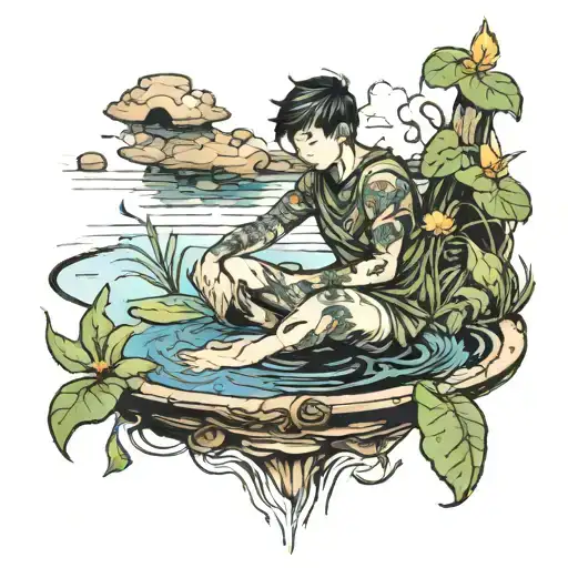 person sitting in a pond tattoo design idea