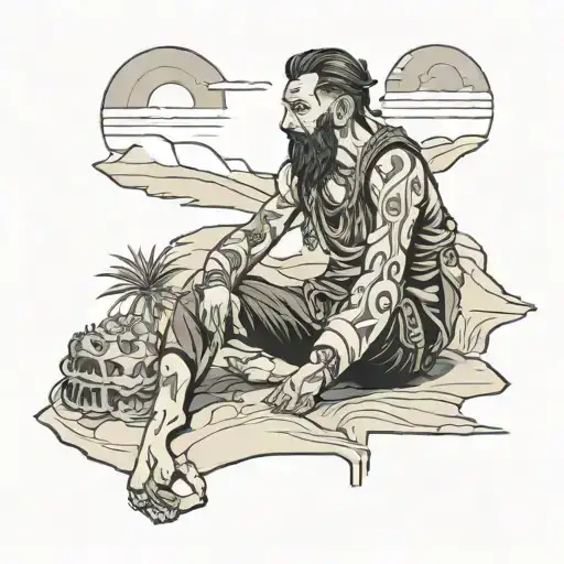person sitting in desert tattoo design idea