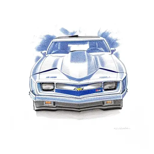 blue 1992 camaro doing a burnout tattoo design idea