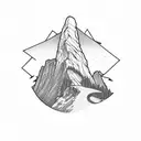 hiker stick figure sitting on the ledge of Half Dome tattoo design idea