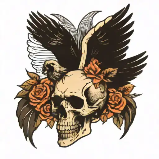 skull, seraphim angel, tattoo design idea