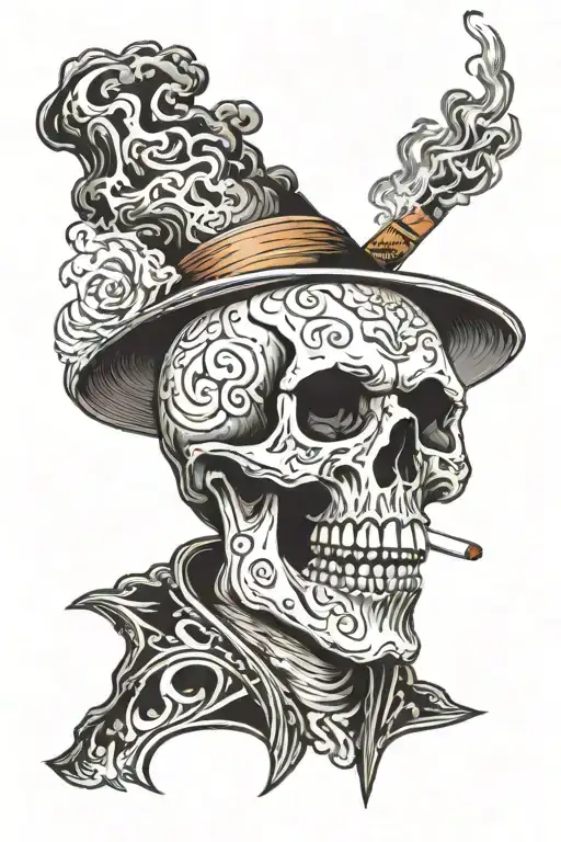 Angry Flaming Skull Smoking a Cigar tattoo design idea