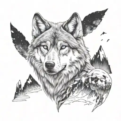 helm of awe + wolf tattoo design idea