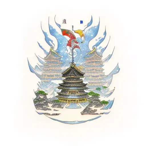 Champion Pantheon from League of legends overlooking Mount Targon tattoo design idea