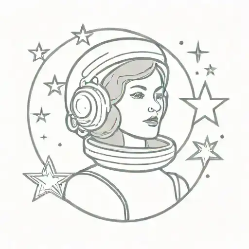 Nurse with a space helmet and stars in the background tattoo design idea