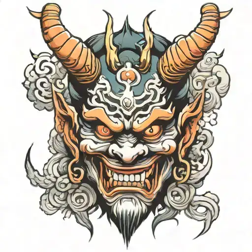 Japan oni demon mask tattoo design idea