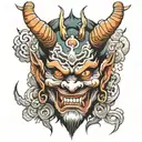 Japan oni demon mask tattoo design idea