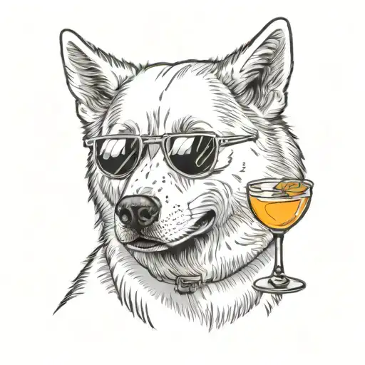 all white husky drinking an aperol spritz cocktail being enjoyed tattoo design idea