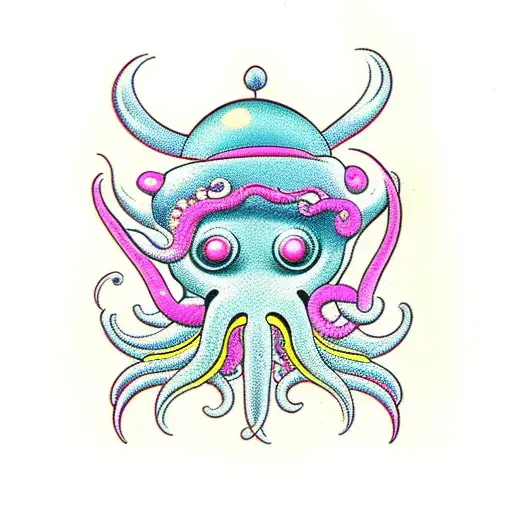 stiches with bright pink tentacles bursting out  tattoo design idea